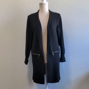 Long Cardigan with Gold Zipper Detail Black